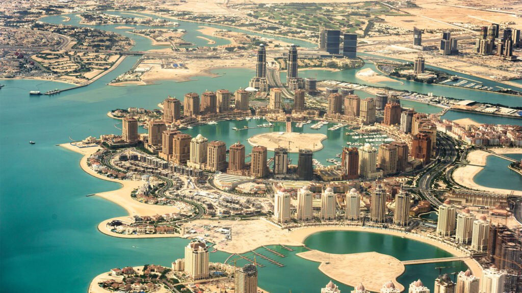the pearl of doha in qatar aerial view
